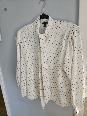 Ann Taylor Cream Polka Dot Tie-Neck Blouse